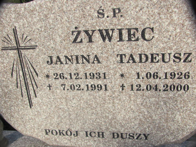Tadeusz Żywiec 1926 Chojna - Grobonet - Wyszukiwarka osób pochowanych