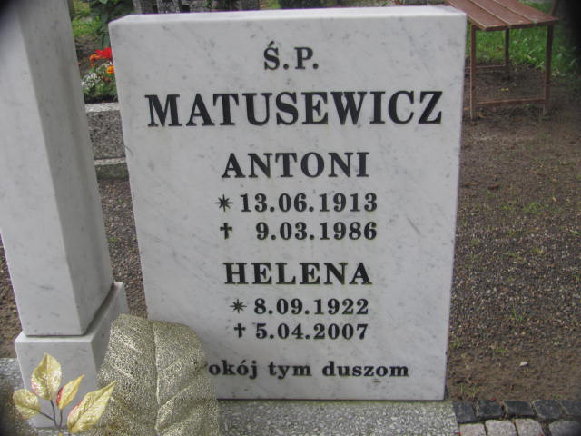 Helena Matusewicz 1922 Chojna - Grobonet - Wyszukiwarka osób pochowanych